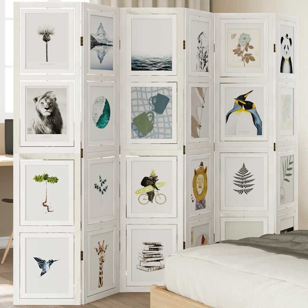 Room Divider 6 Panels White Solid Wood Paulownia